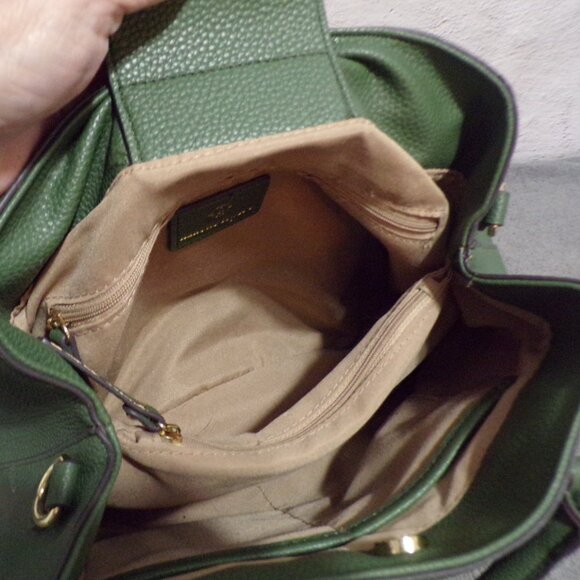 nanette lepore Avacado Green & Gold Trim Handbag w/Shoulder Strap & Zippers New - Picture 5 of 9